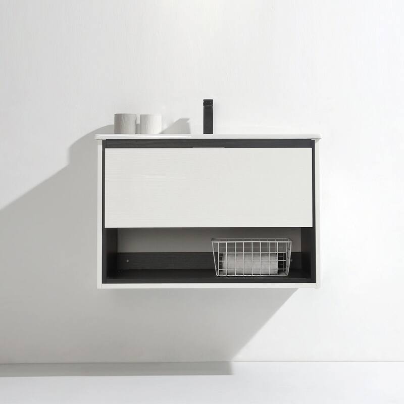 24"/30"/32"/36" Floating Bathroom Vanity Set with Ceramic Sink