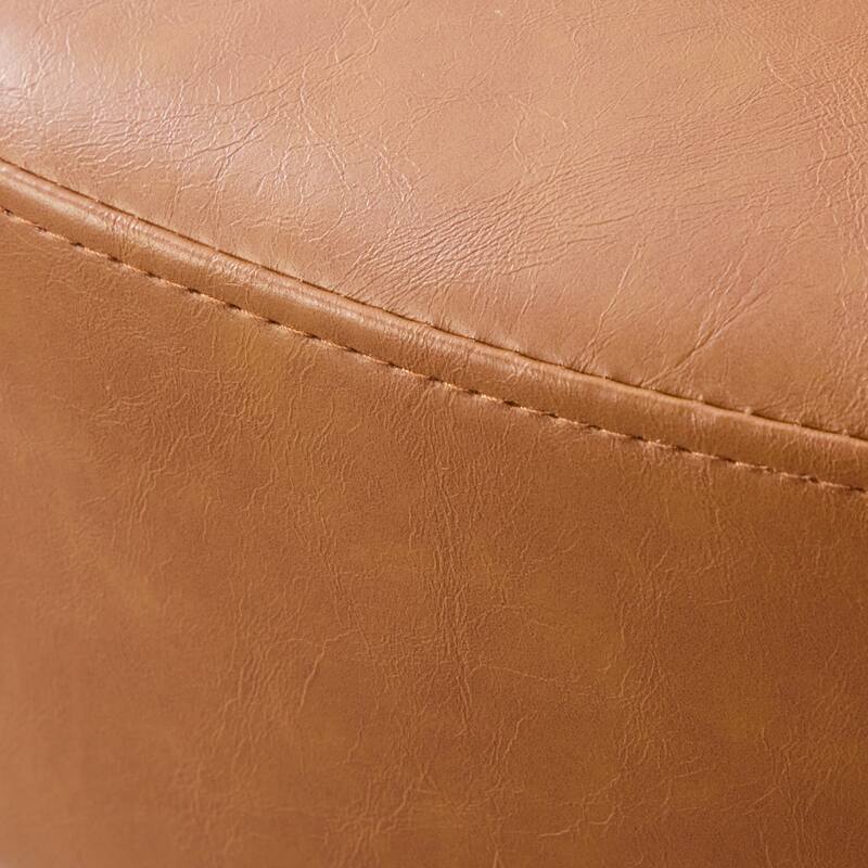Faux Leather Round Ottoman for Living Room with Metal Legs