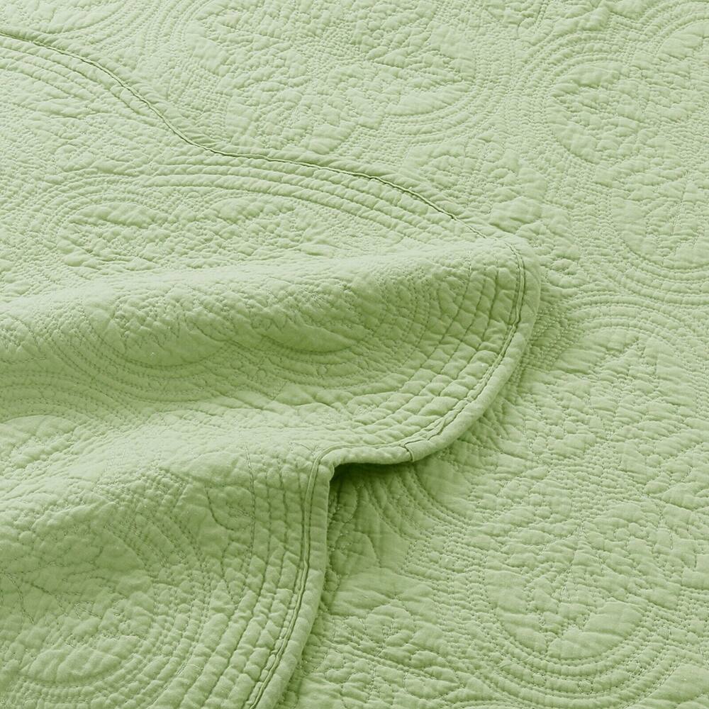 Full/Queen Scalloped Edge Reversible Cotton Quilt Set Green On Sale