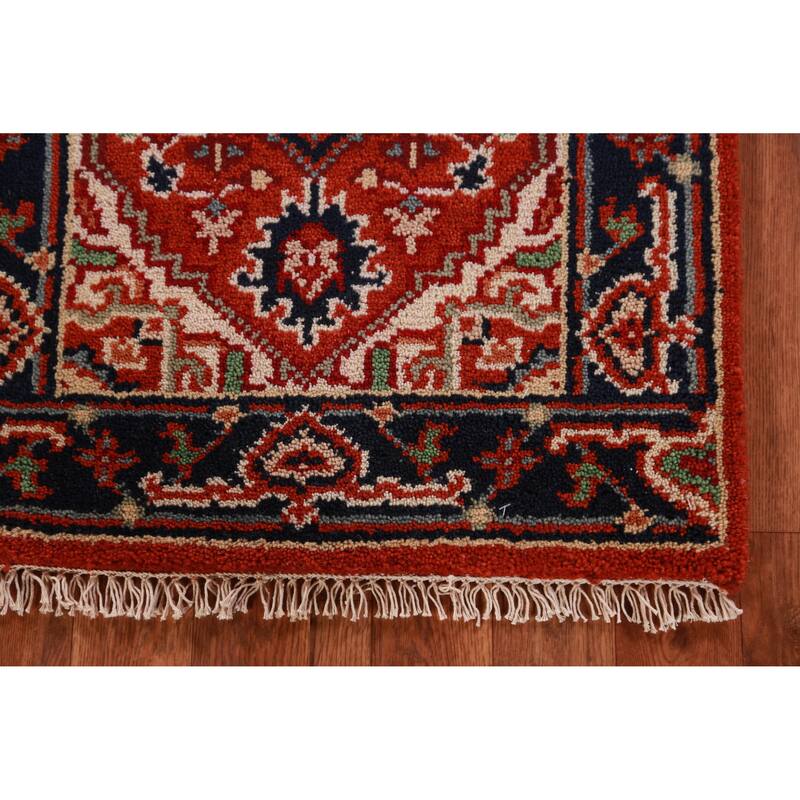 Hand Knotted Oriental 100% Wool Carpet Traditional Medallion Oranges & Rust Heriz (serapi) Area Rug - 3' 0'' X 2' 0''