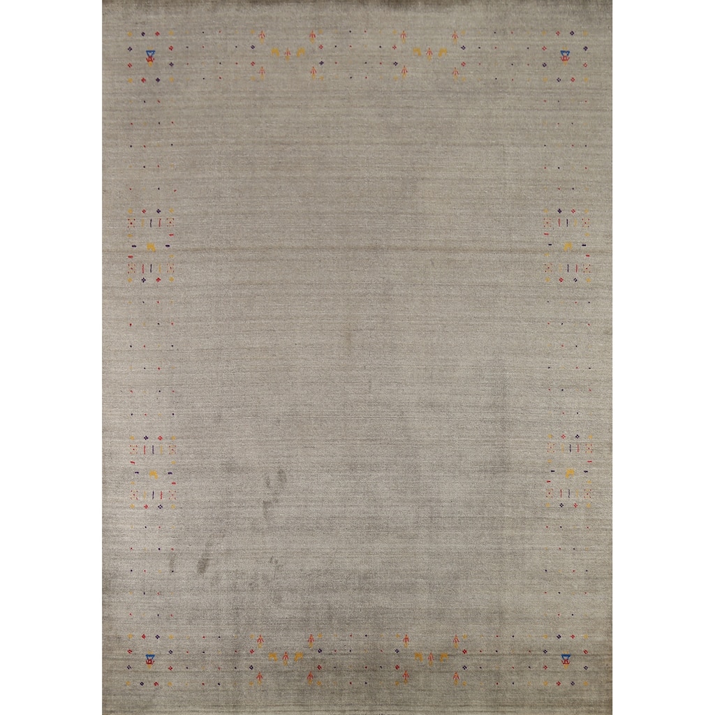 Striped Green Gabbeh Oriental Area Rug Handmade Tribal Wool Carpet - 7'9"x 9'7"