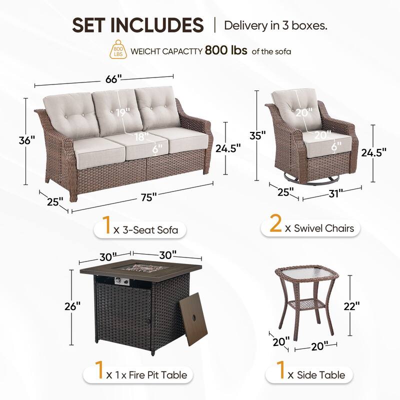 Outdoor Furniture Set with Propane Gas Fire Pit Table