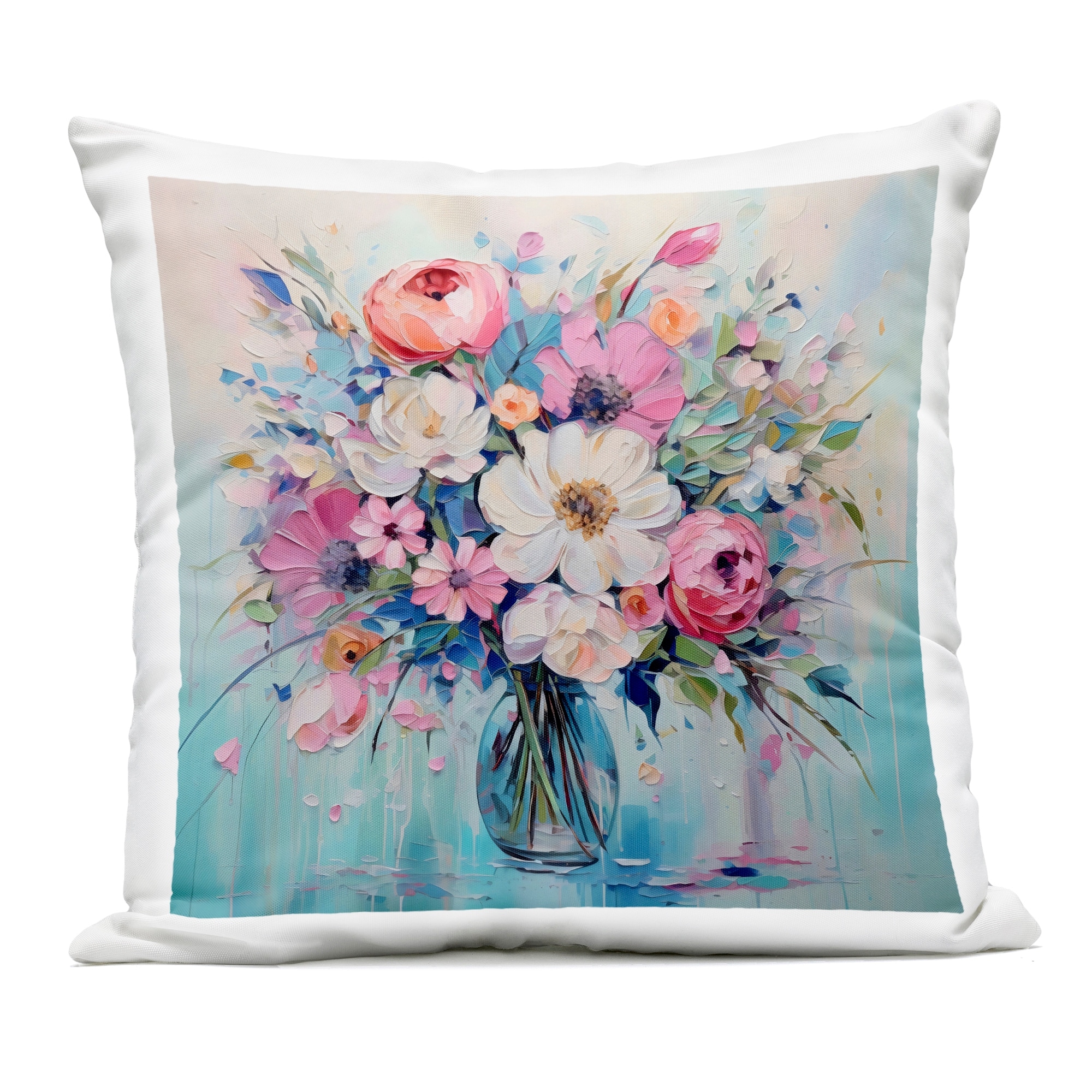 Stupell Faux Textured Bouquet on Blue Outdoor Throw Pillow Design By Creative Studio