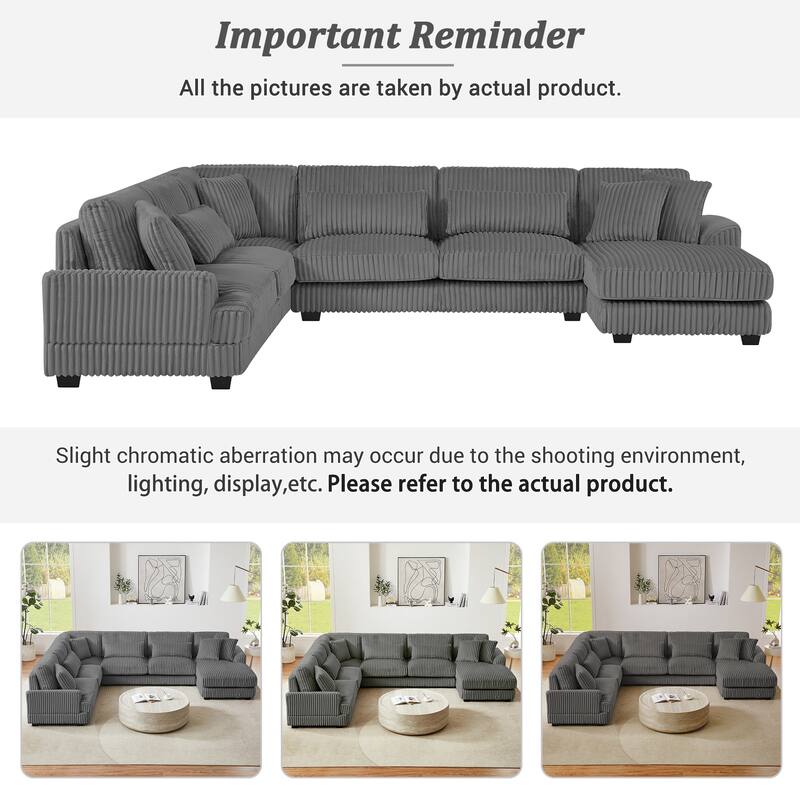 129" Oversized Sectional Sofa, U-shaped Sofa Couch Modern Corduroy Upholstered Deep Seat Sofa with Chaise Lounge