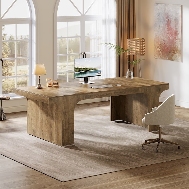 70.9" Executive Desk, Large Wood Computer Office Desk, Writing Table Business Workspace Home Office Accent Desk