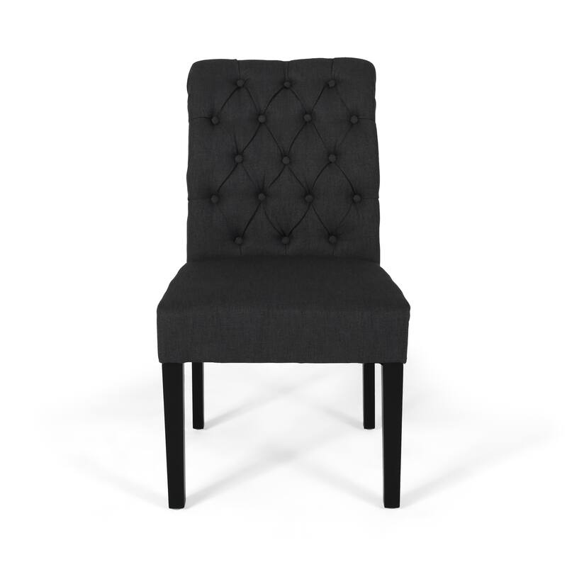 Set of 2 PU Dining Chairs, Dark Gray Tufted Accent Chairs Kitchen