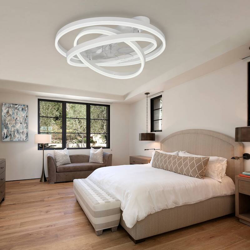 Bella Depot 24 Inch Modern Flush Mount Ceiling Fan with Dimmable Light, 6-Speed DIY Shade with Remote and APP Control - 23.6"