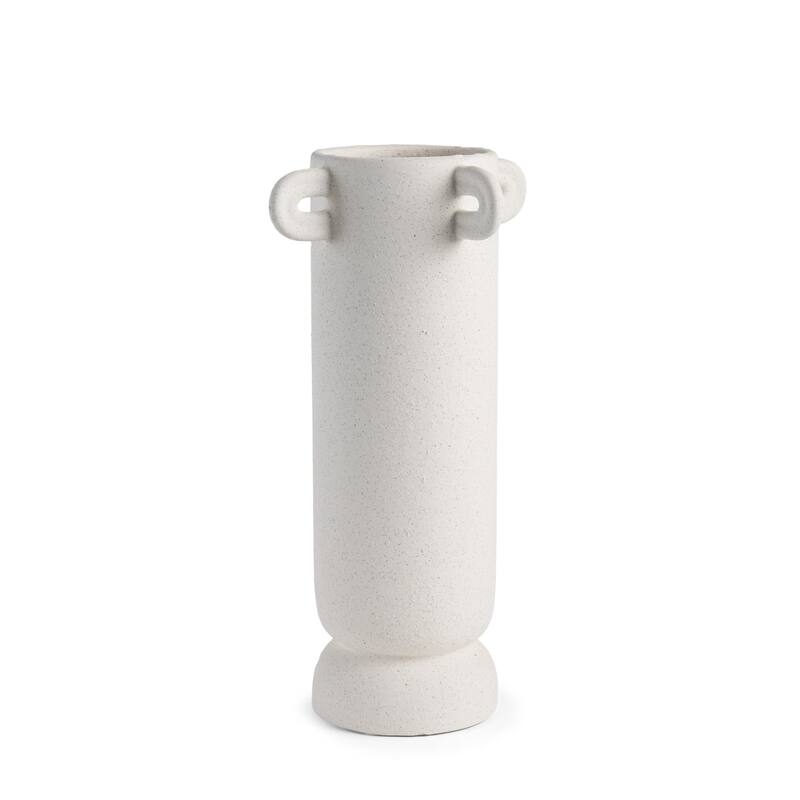 16" Off White Cylinder Ceramic Table Vase With Handles - 8.50