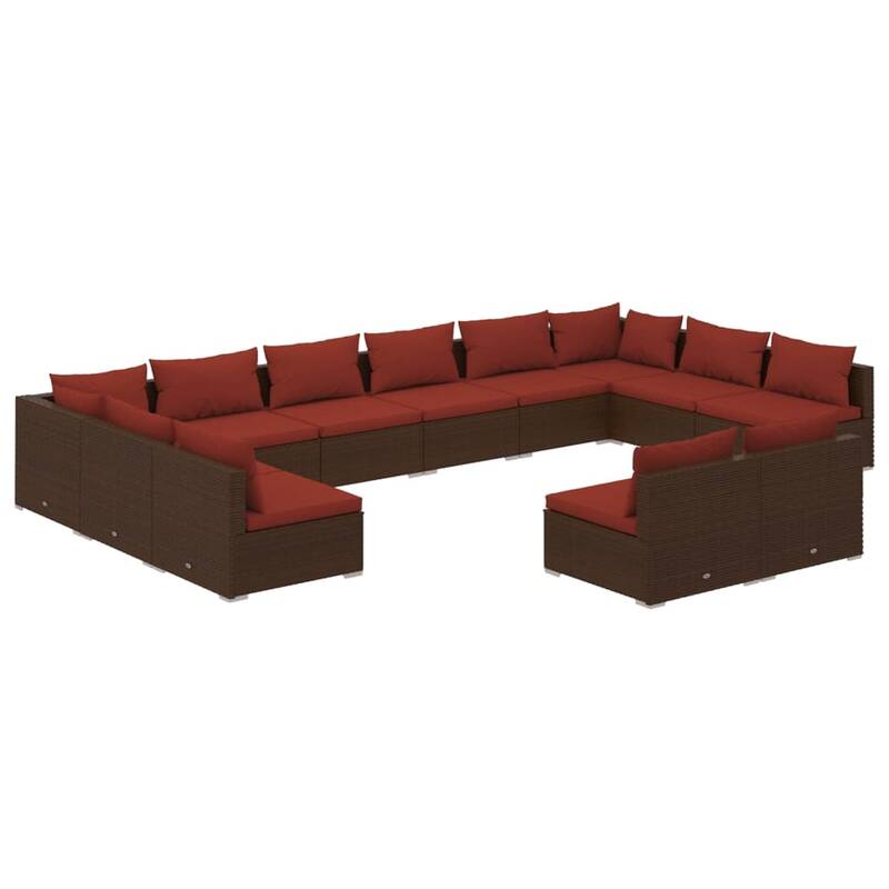 vidaXL Patio Lounge Set with Cushions Brown Poly Rattan - 27.6" x 27.6" x 24" - 27.6" x 27.6" x 24"