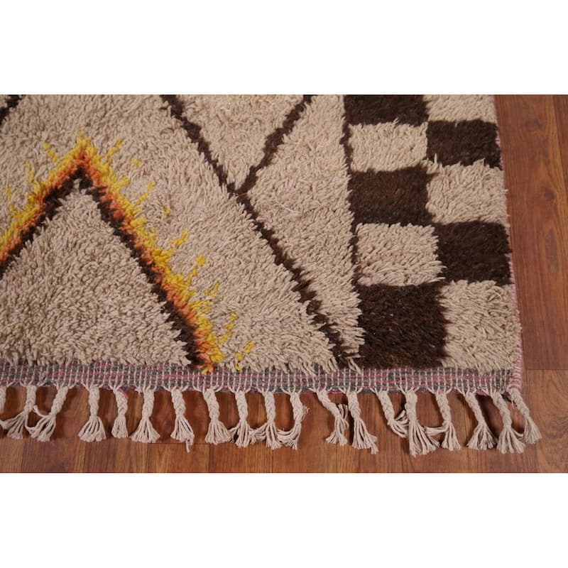 Hand Knotted Oriental 100% Wool Carpet Modern Tribal Beige & Ivories Moroccan Area Rug - 10' 3'' X 7' 6''