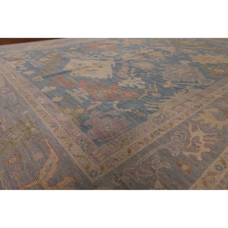 Blue Oushak Vegetable Dye Area Rug Hand-Knotted Wool Carpet - 9'0" x 12'2"