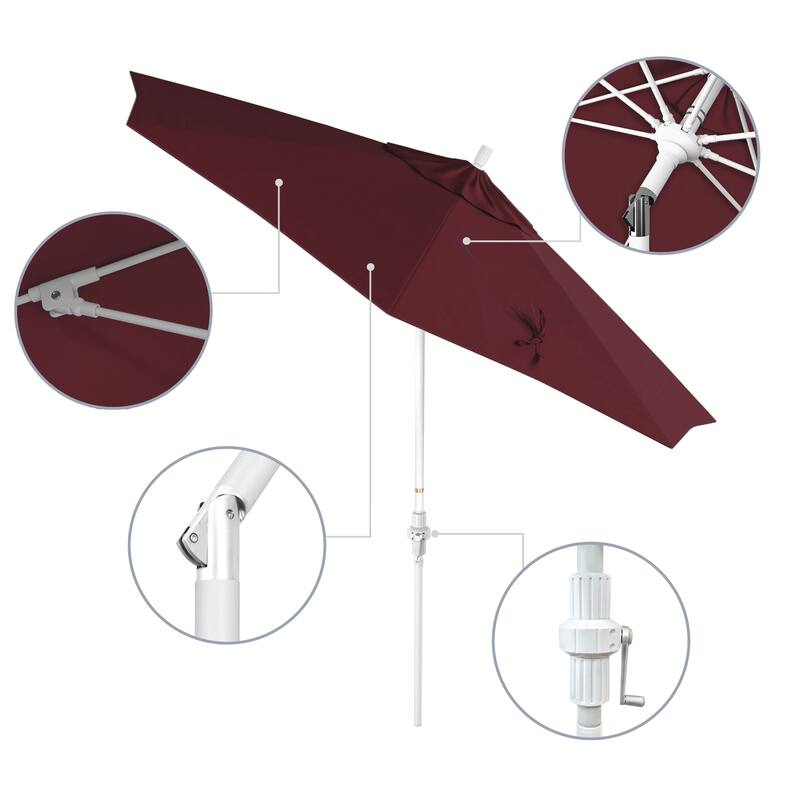 California Umbrella 9' Rd. Aluminum/Fiberglass Rib Patio Umb, Deluxe Crank Lift/Collar Tilt, White Finish, Pacifica Fabric