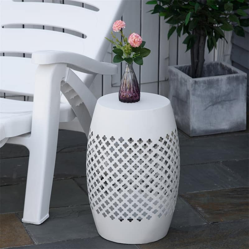 12.5" Steel Patio End Table,Round Hollow Drum Side Table, Accent Table