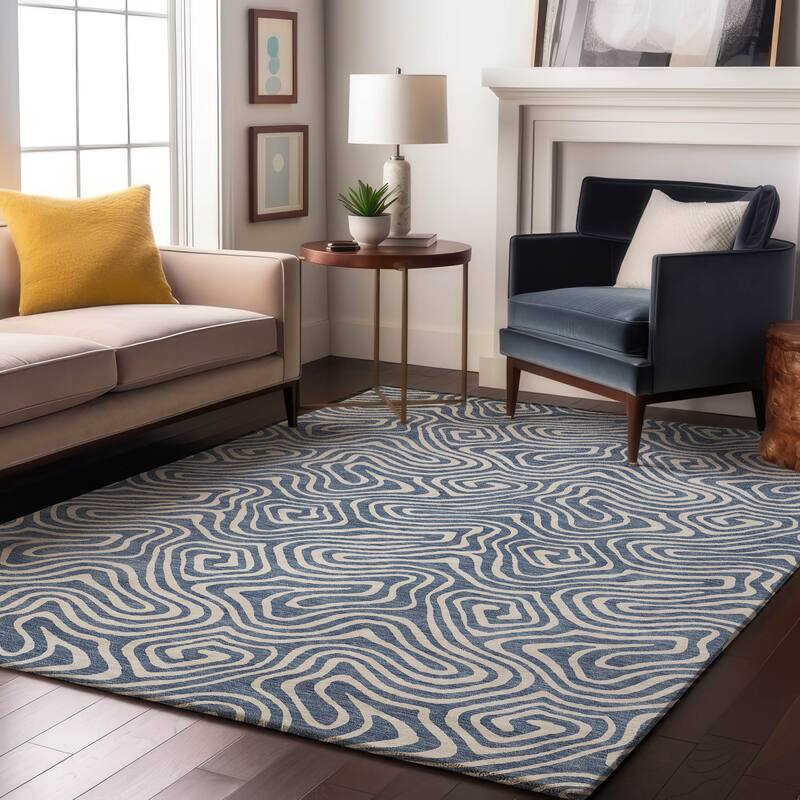 Premium Washable Super Soft Modern Trippy Mayfield Rug - Denim - 10' x 14'
