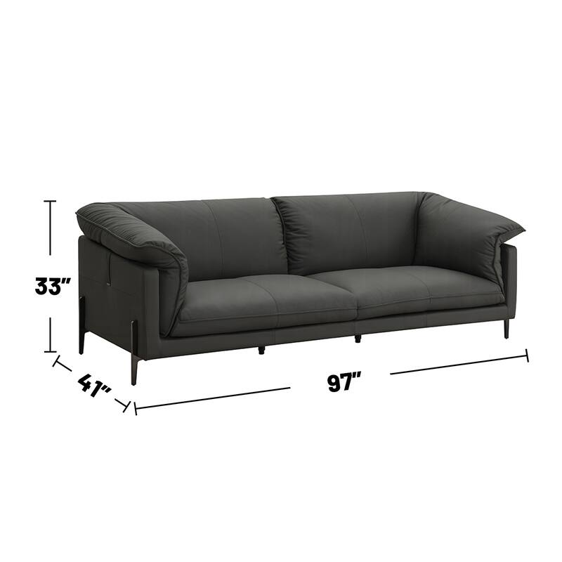 Top Grain Leather Upholstered Sofa with Metal Legs in Black