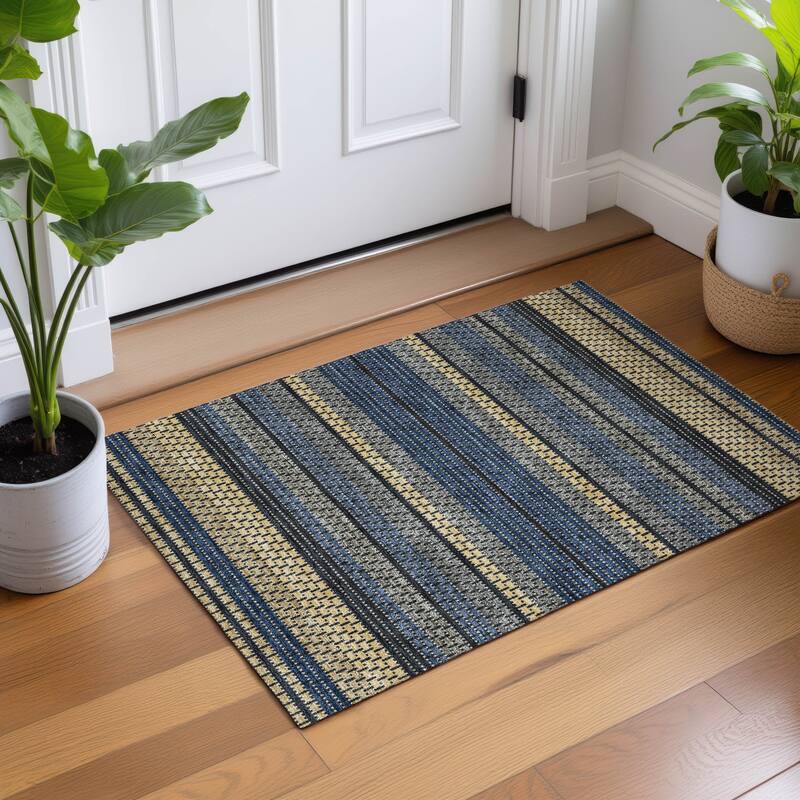 Machine Washable Indoor/ Outdoor Boho Stripe Chantille Rug