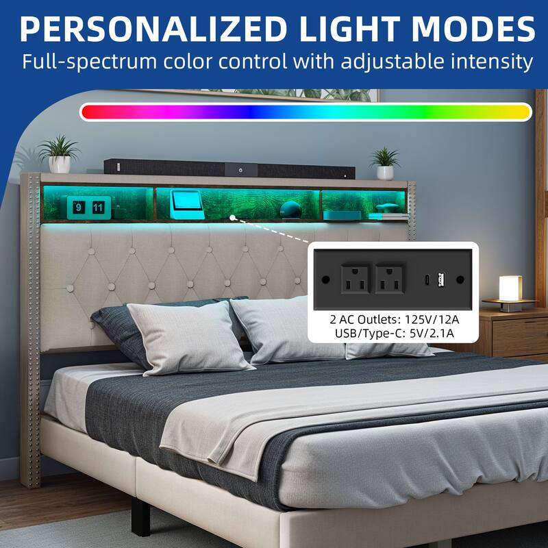 King Bed Frame with Headboard Platform Upholstered Bed Frame