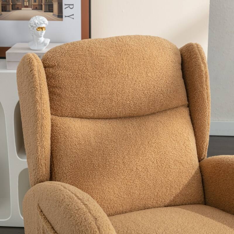 Modern Teddy Fabric Home Rocking Chair with Wood Leg, Tufted High Back