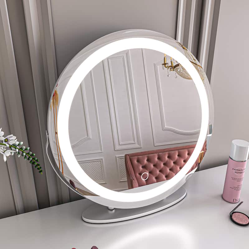 TOOLKISS 19-inch Round Dimmable LED Tabletop Makeup Mirror - 19"