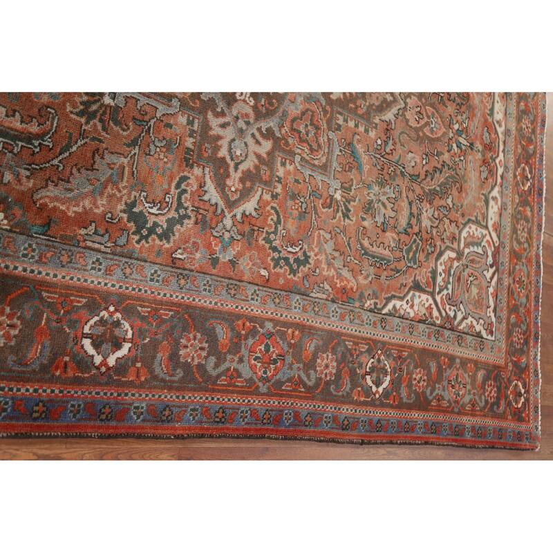 Hand Knotted Oriental 100% Wool Carpet Traditional Floral Red Heriz Area Rug - 10' 0'' X 7' 1''