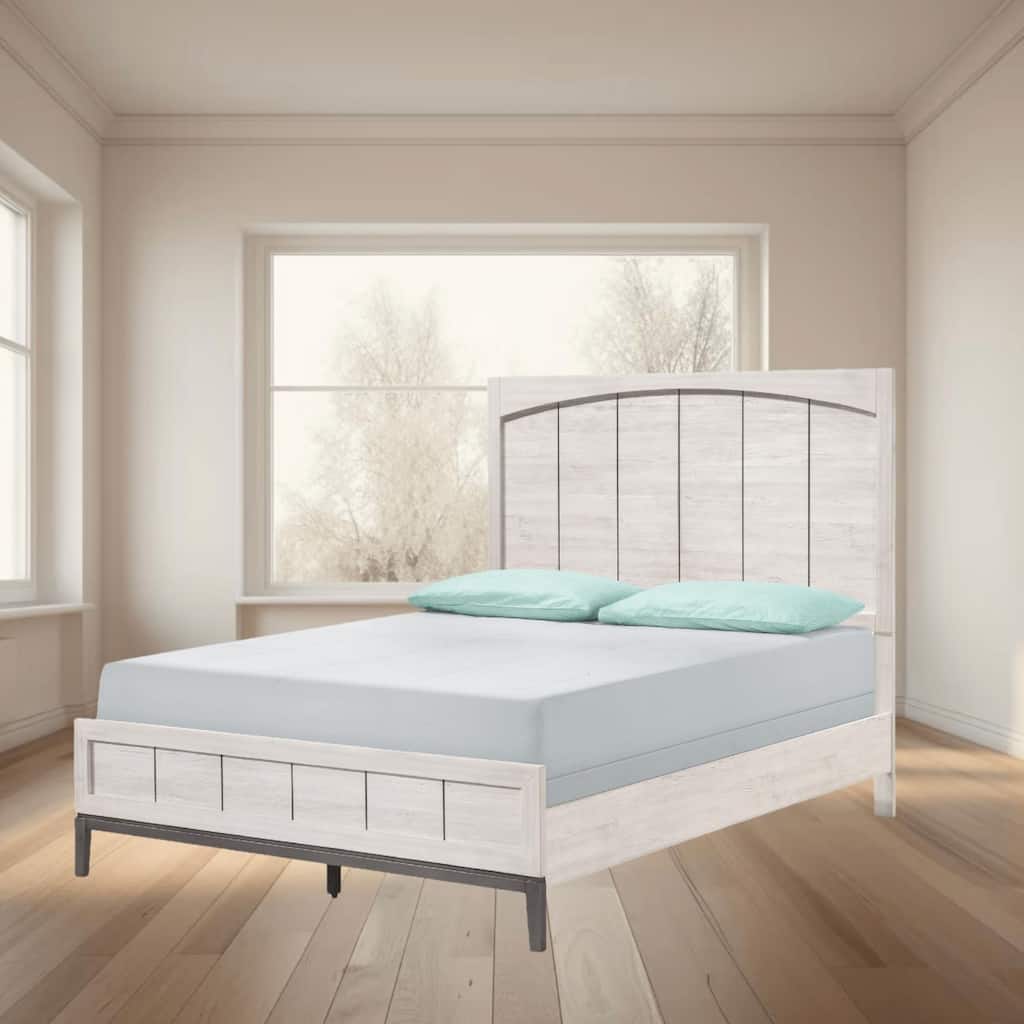 Contemporary Queen Panel Bed with Tall Headboard and Low Profile Footboard, Stylish Wooden Frame with Slats and Support Legs
