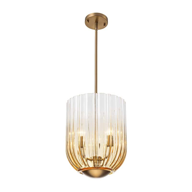 Modern Candle Style Round Reeded Taper Glass Shade Pendant 11in