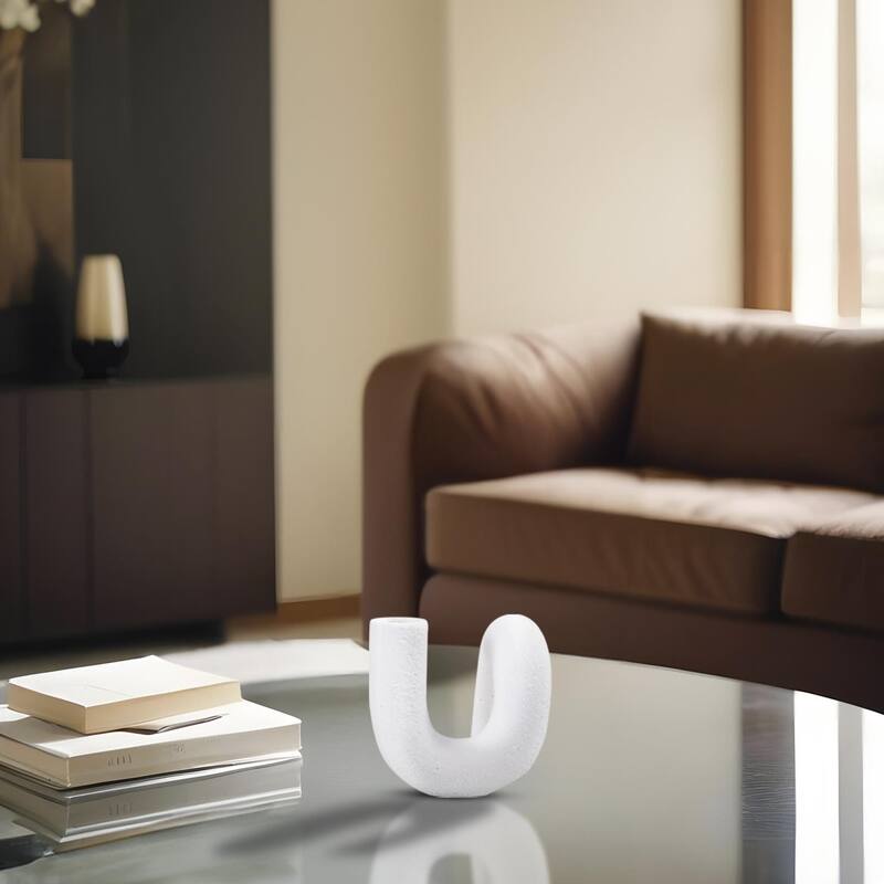 White Abstract Curved Tube Vase Tall