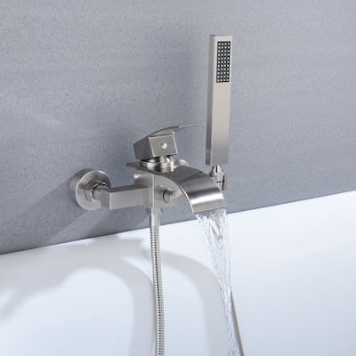 Waterfall Wall-mount Bath Tub Filler Faucet with Handheld Shower Brushed Nickel - 8' x 10'