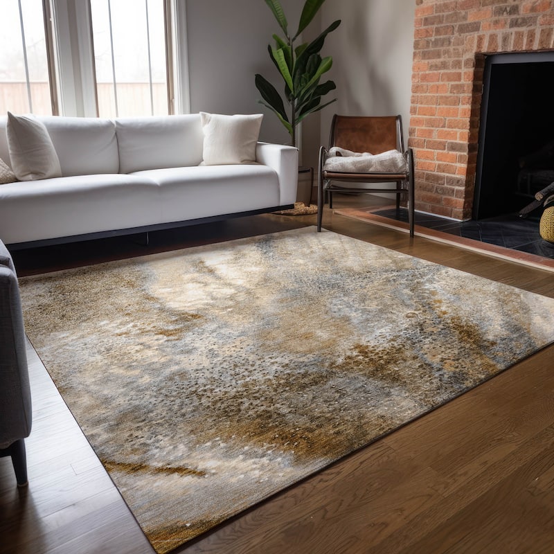 Machine Washable Indoor/ Outdoor Abstract Watercolor Chantille Rug