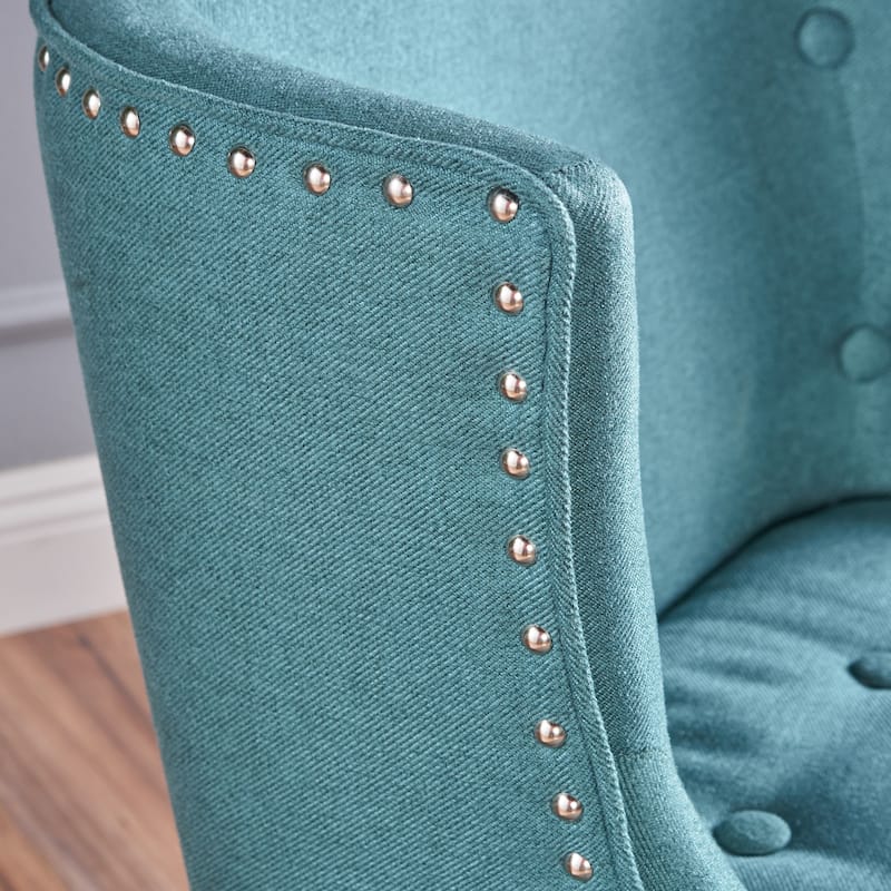 Teal Modern 28" Accent Chair with Button Tufted Waffle Stitching and Nailheads