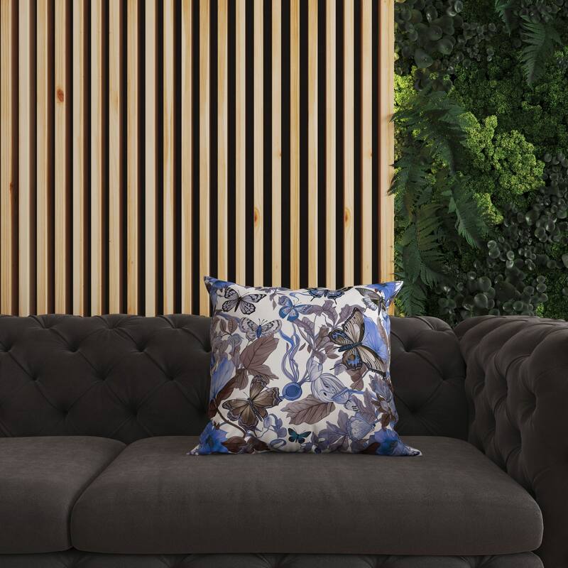 Blue And Brown Butterfly Haven Faux Suede Throw Pillow Zipper