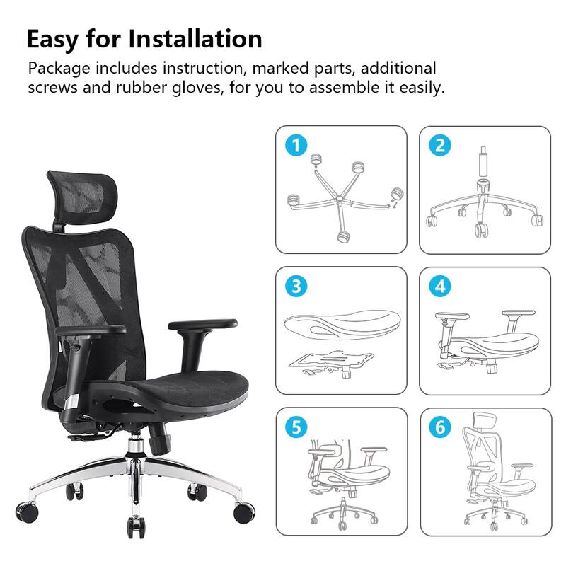 SIHOO Ergonomic Office Chair Mesh High Back Desk Chair Computer Chair,300lb, Black - 64*70*123