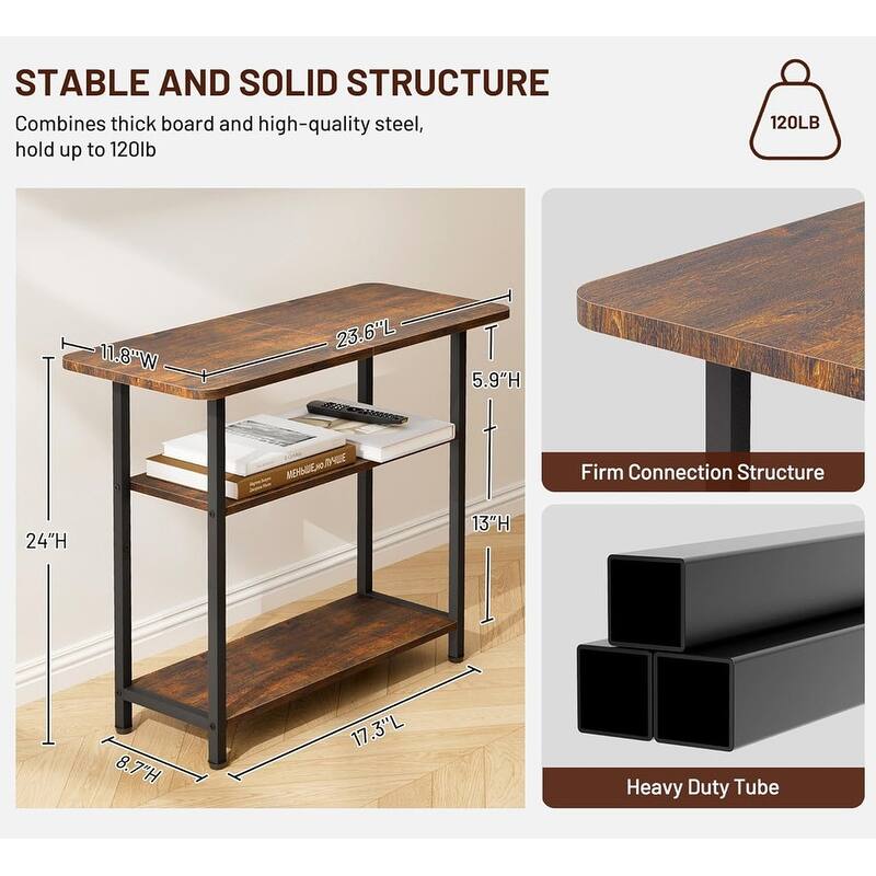 3-Tier End Table for Small Space with Wide Storage Tabletop