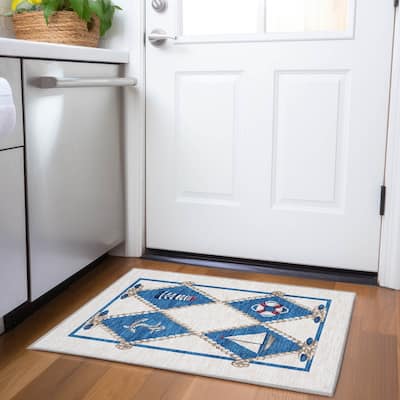 Premium Washable Super Soft Lighthouse Anchor Coastal Mayfield Rug