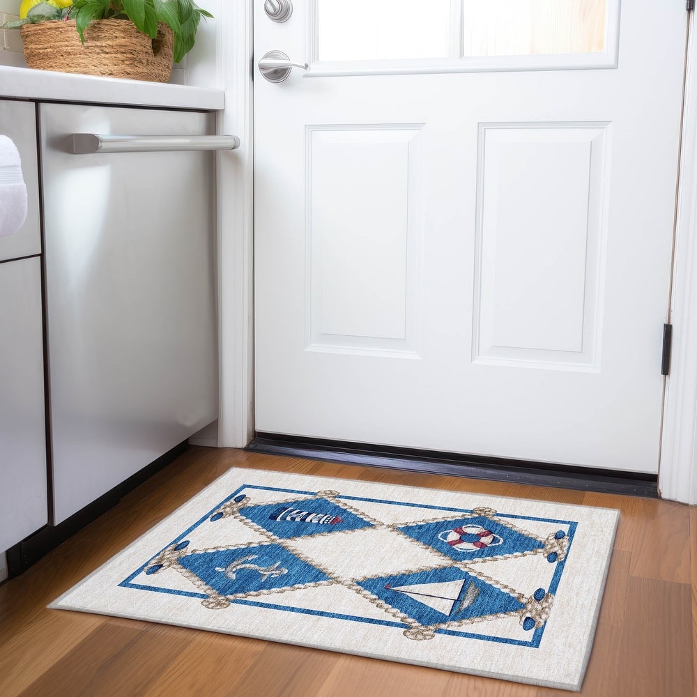 Premium Washable Super Soft Lighthouse Anchor Coastal Mayfield Rug