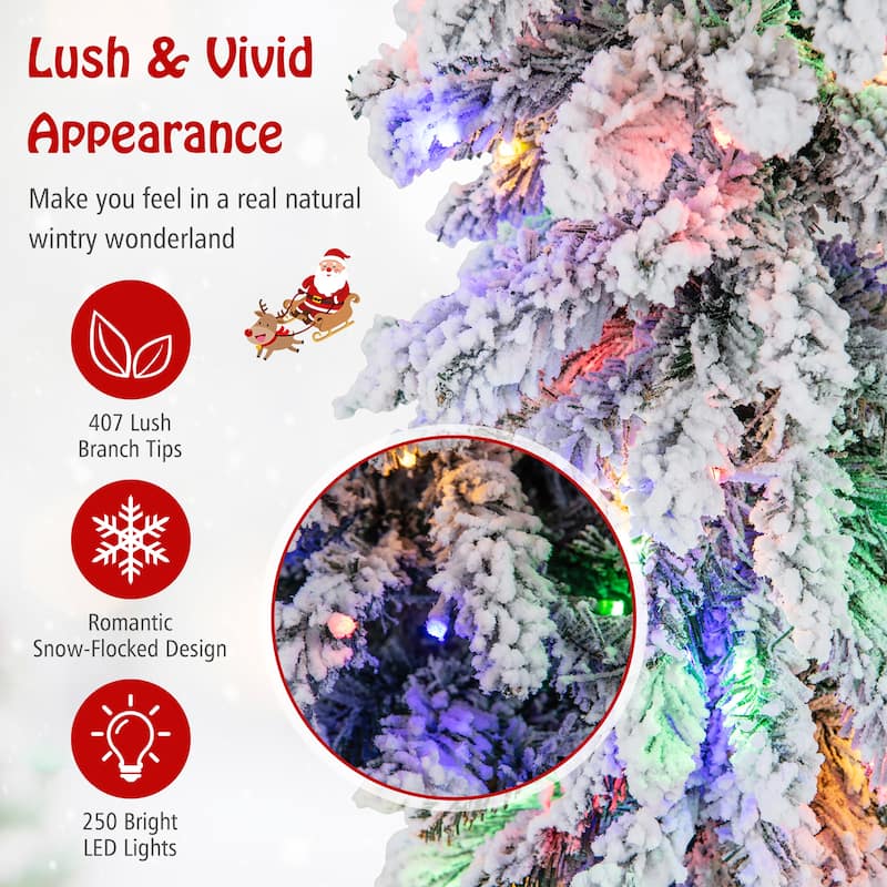 Gymax 4/5/6 FT Pre-Lit Artificial Christmas Tree Snow-Flocked Slim