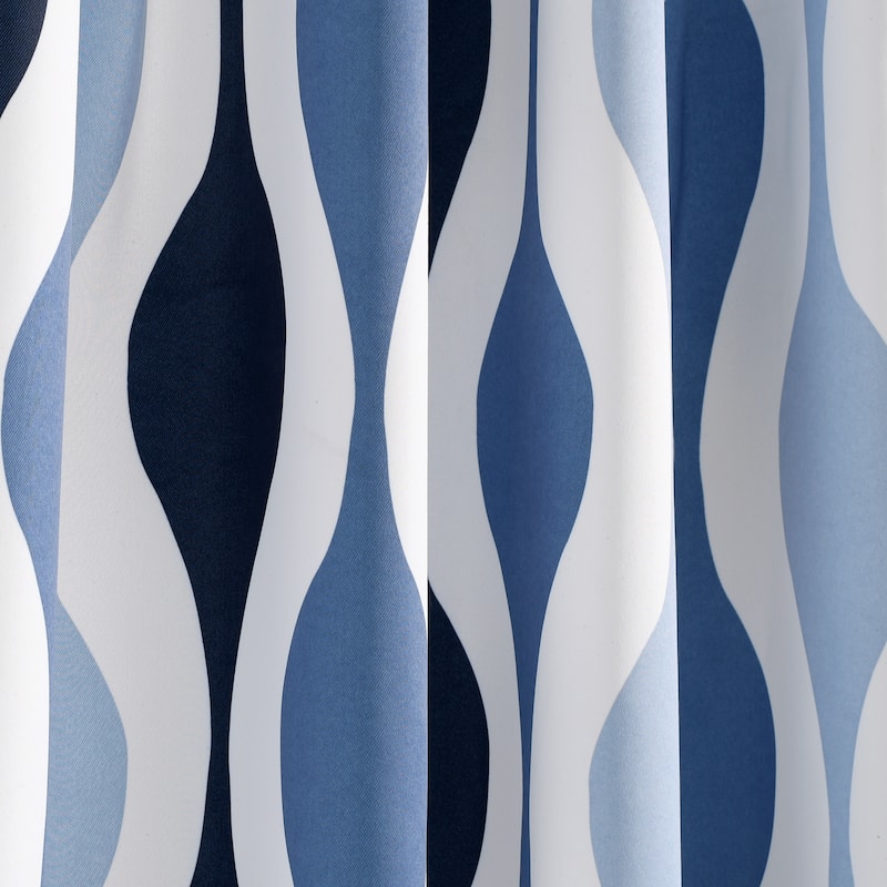 Lush Decor Mid Century Geo Light Filtering Window Curtain Panels - 84 Inches - Blue/Navy
