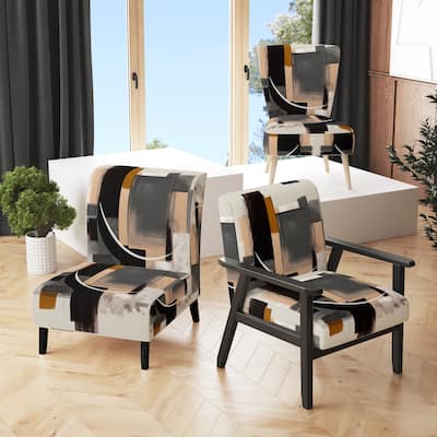 Designart "Warm Watercolor Abstract II" Upholstered Modern & Contemporary Accent Chair and Modern & Contemporary Arm Chair