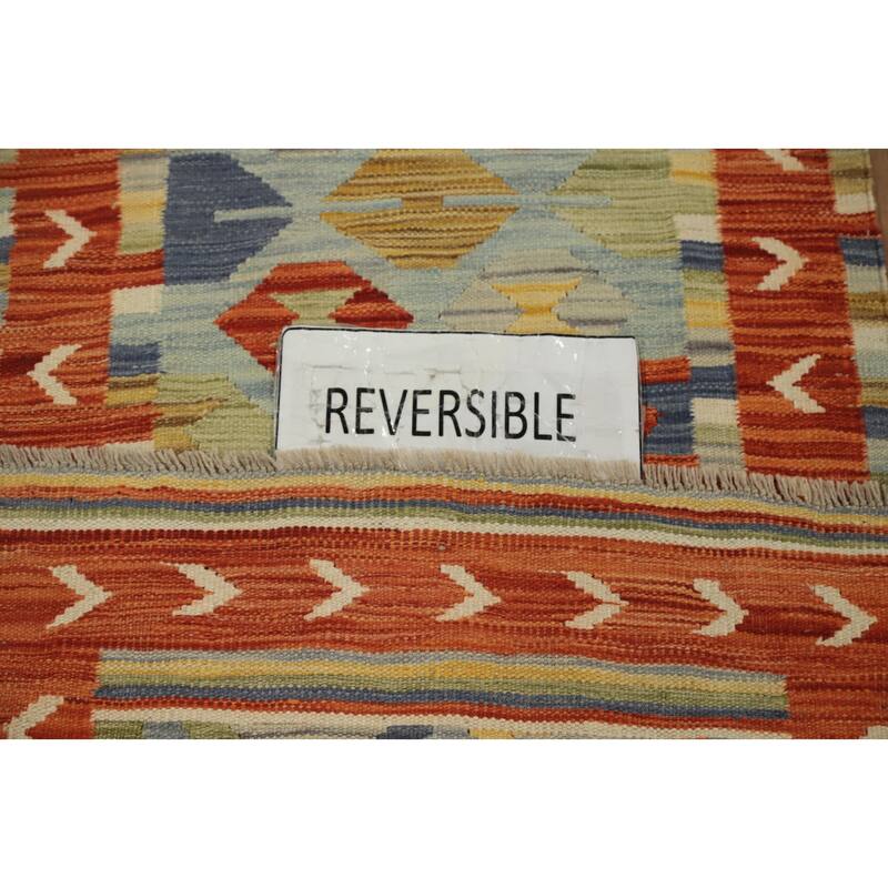 Hand Woven Oriental 100% Wool Carpet Southwestern Tribal Navy Blue & Blues Kilim Runner Rug - 8' 0'' X 2' 2''