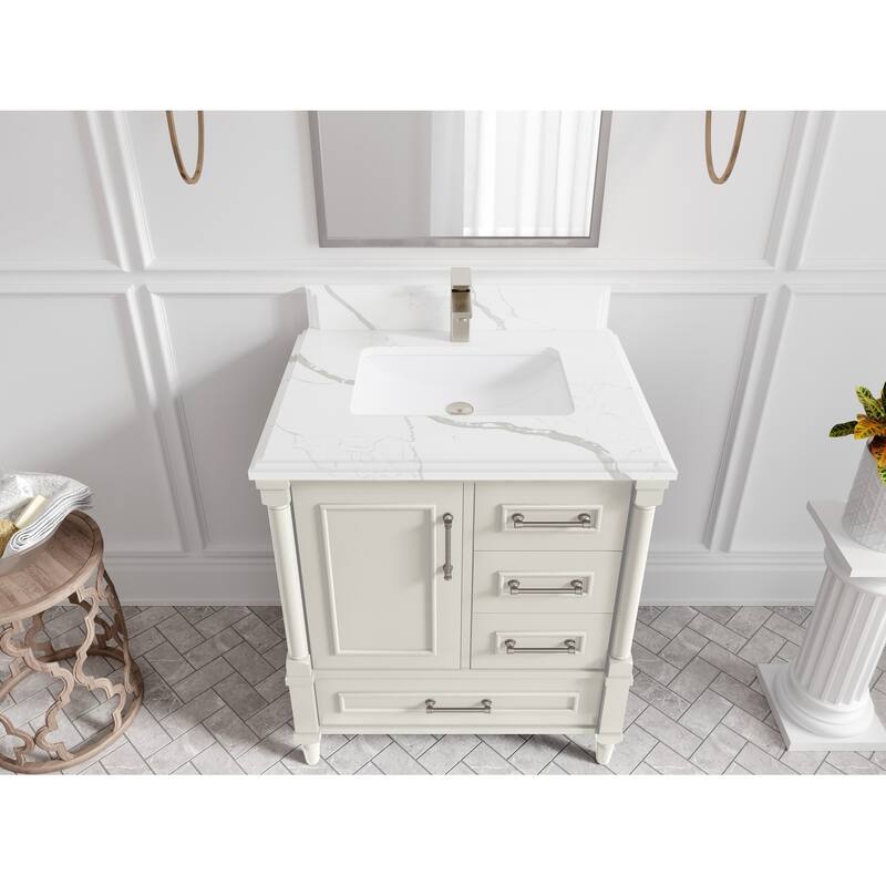 Willow Collections 30 in. W x 22 in. D Aberdeen Single Sink Bathroom Vanity with Countertop - 1.5” Calacatta Laza - Ivory