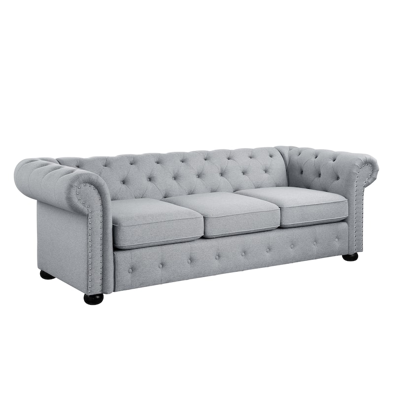 Corvus Aleksis Tufted Chesterfield 3-seater Sofa with Rolled Arms