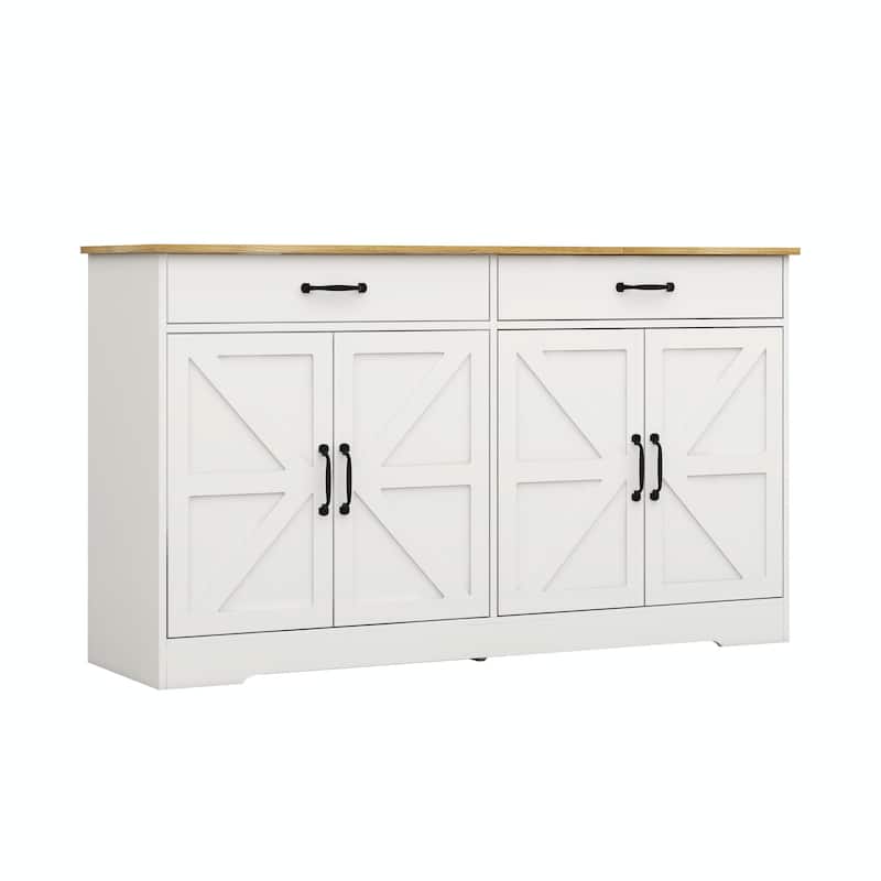 55.91" Large Farmhouse Buffet Cabinet Storage Sideboard