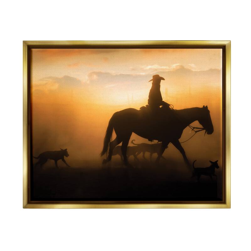 Stupell Western Horse at Sunset Framed Floater Canvas Wall Art Design by PBurchettePhoto - 21 x 17 - Gold