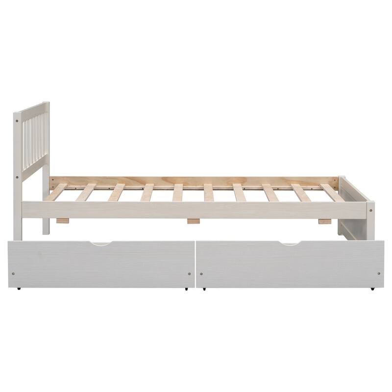 Modern Wooden Twin Size Platform Bed Frame with 2 Drawers, Slats