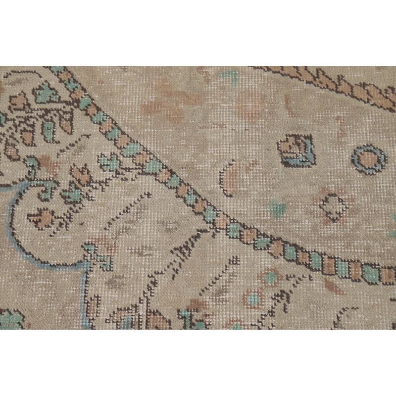 Floral Tabriz Persian Area Rug Beige Handmade Wool Carpet - 7'9"x 11'1"