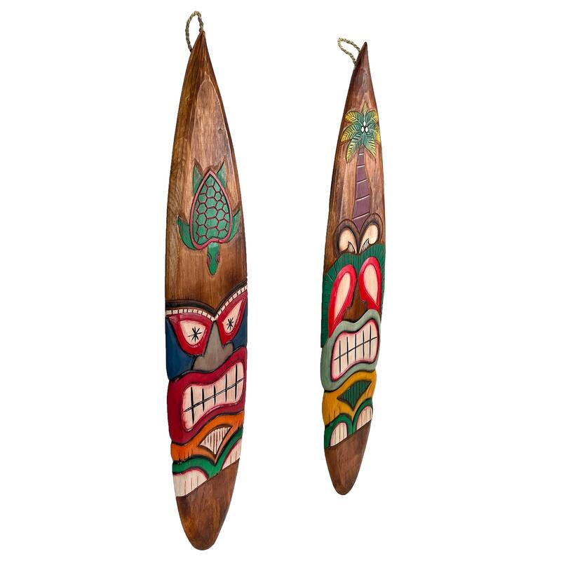 Set Of 2 Tiki Surfboard Wall Decor 39" Sea Turtle Palm Tree