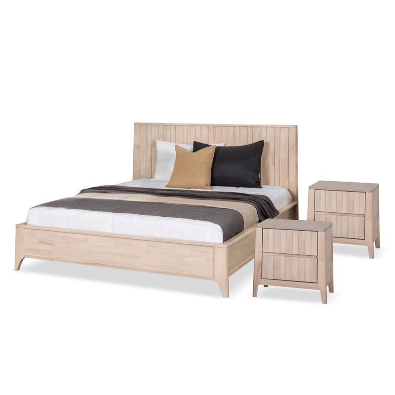 Furniture of America Seren Mid-Century Modern 3-Piece Off-White Queen Solid Wood Platform Bedroom Set