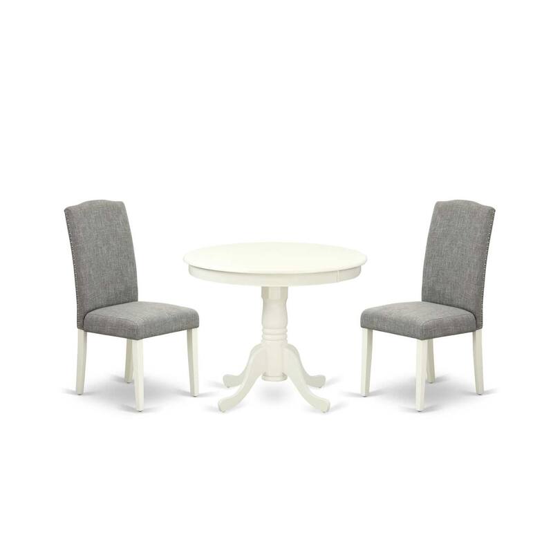 Round Dining Table Set 36 Inch - 3Pc Table & Chairs - Linen White Legs - Dark Shitake Fabric