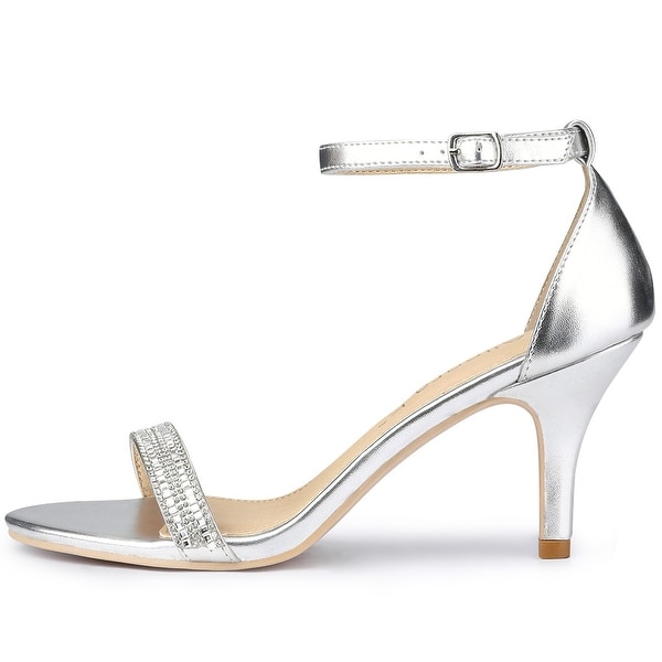 silver rhinestone ankle strap heels