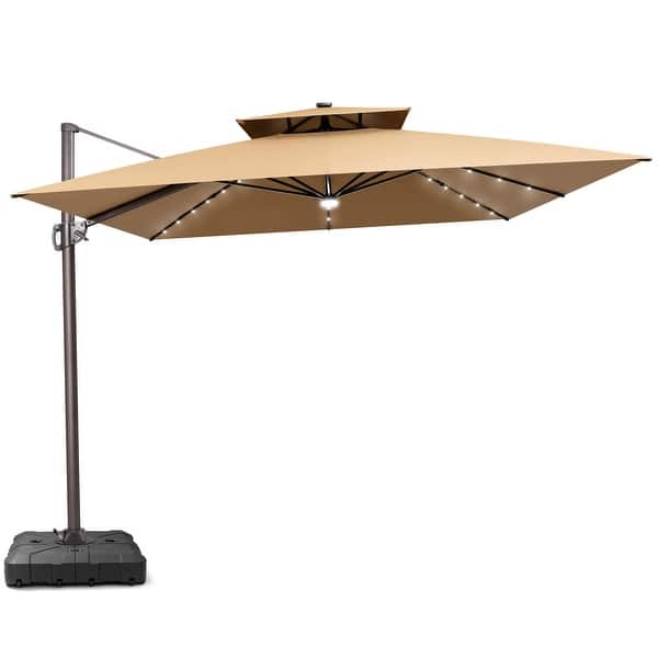 cantilever patio umbrellas with screen Mondawe 13ft Square Solar LED Cantilever Patio Umbrella with Included Base & Bluetooth Light in Gray